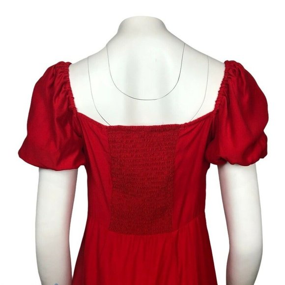 ZARA RED MIDI DRESS with BUTTONS SHORT PUFF SLEEVE - Picture 7 of 12